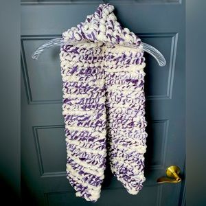 Bernat Big Bold Blanket Yarn White & Purple Hand-Knitted Scarf | One Size